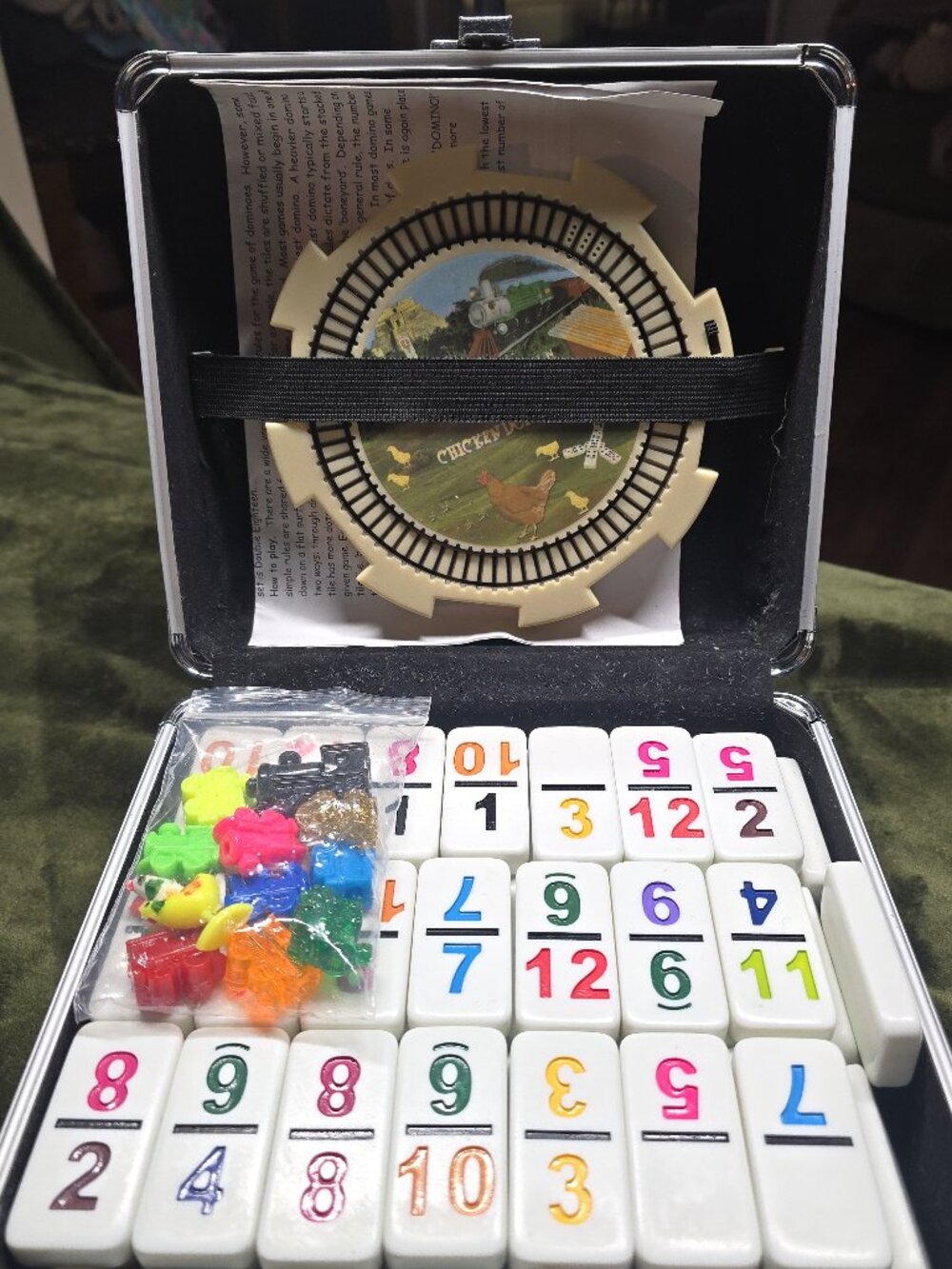 CHH Mexican Train & Chicken Dominoes, Double 12 Set of 91 with Aluminum Case